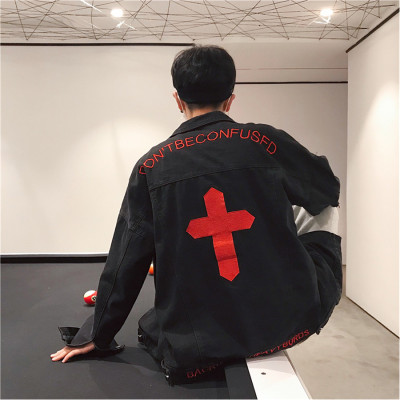 Áo khoác Jeans Nam phối hình chữ Thập thời thượng