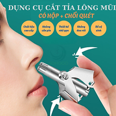 Dụng cụ cắt tỉa lông mũi bằng thép không gỉ kèm hộp đựng và chổi vệ sinh-Kéo tỉa lông mũi cơ học mini- Dụng cụ tỉa lông mũi không cần pin- Dụng cụ cắt lông mũi inox tiện lợi