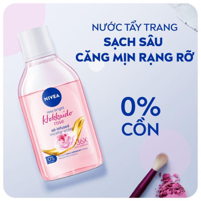 Nước Tẩy Trang Nivea Hokkaido Rosy White Oil-Infused Micellar 0% Alcohol Chiết Xuất Hoa Hồng 400ml