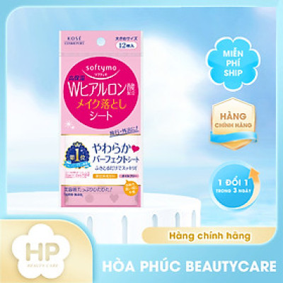 Khăn Giấy Tẩy Trang Dưỡng Ẩm Bổ Sung Hyaluronic Acid Kose Softymo Makeup Remover Sheet H (52 Tờ/Hộp)