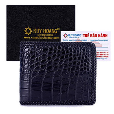 HJ2254 - Bóp nam Huy Hoàng da cá sấu đan viền gai bụng màu đen