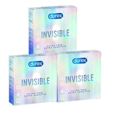 Bộ 3 hộp bao cao su Durex Invisible  Extra Thin Extra Sensitive siêu mỏng, size 52mm, 3 bao/hộp