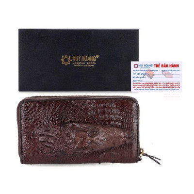 HT3725-26-27-28 - Bóp nữ da cá sấu Huy Hoàng nhiều ngăn đầu cá sấu màu đen, nâu đất, vàng bò, nâu đỏ