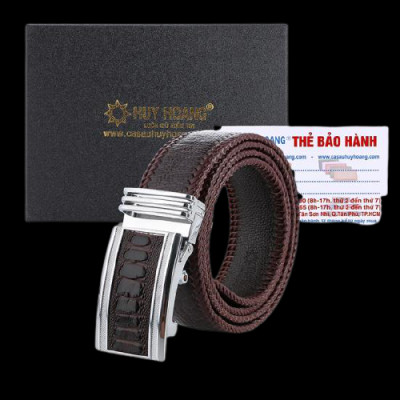 Dây nịt nam da đà điểu Huy Hoàng đan viền bản lớn màu nâu đất HC4462