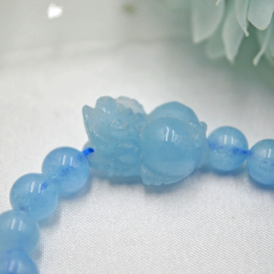 VÒNG TAY TỲ HƯU HỖ TRỢ TÀI LỘC, CÔNG VIỆC ĐÁ AQUAMARINE TỰ NHIÊN