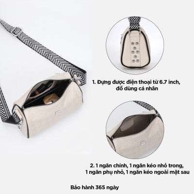 Túi đeo vai đi làm, túi đeo chéo nữ phom mềm, họa tiết nổi da bò thật IDIGO FB1 - 5062