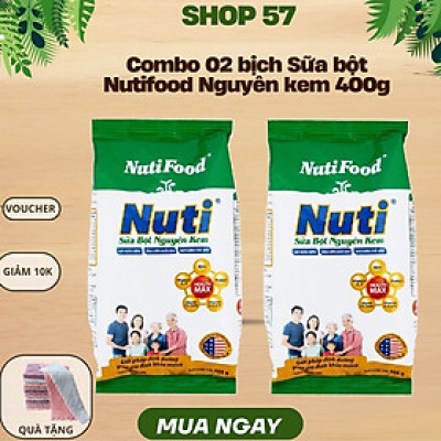 Combo 2 Túi Sữa Bột Nguyên Kem Nutifood 400g – Dinh Dưỡng Giúp Gia Đình Khỏe Mạnh – Hàng Chính Hãng, Date Mới Nhất