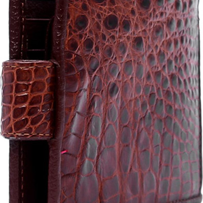 Ví Nam Da Cá Sấu Nút Bấm Huy Hoàng HT2217 (12.5 x 10 cm) - Nâu Đỏ