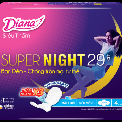 Combo 6 Băng Vệ Sinh Diana Super Night Có Cánh 29cm (Gói 4 Miếng)