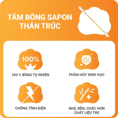 [Lố 12 túi] Tăm bông vệ sinh người lớn YUMY thân trúc [TB01-524] túi 100 que