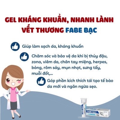 Gel Nano Bạc Fabe Bạc Giúp Giảm Viêm Da Cơ Địa, Côn Trùng Cắn Kháng khuẩn, Lành Thương, Tái Tạo Da, Ngăn Ngừa Sẹo (20gr)