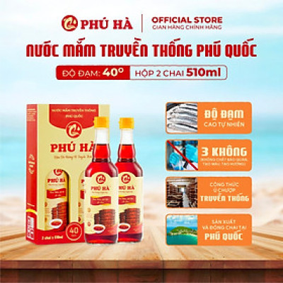 Nước mắm truyền thống Phú Quốc Phú Hà 40 độ đạm - Hộp 2 chai 510ml