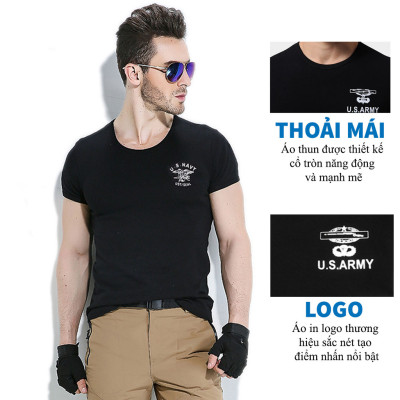 Áo Thun Nam Ngắn Tay Kiểu Lính Không Cổ US ARMY U229, Chất Liệu Cotton Thoáng Mát, Mềm Mịn, Mát, Bền Màu-HÀNG CHÍNH HÃNG