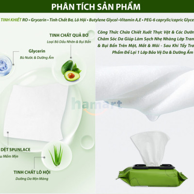 Bịch 80 Khăn Giấy Ướt Tẩy Trang Tinh Dầu Bơ Hamart Sạch Sâu Dưỡng Ẩm Da Mặt Hiệu Quả Tiện Lợi