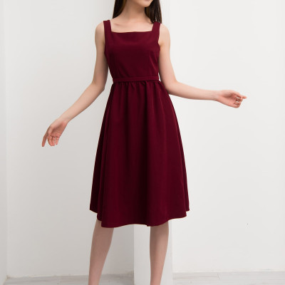 Đầm Lụa Xòe Midi 2 Dây Cổ Vuông Maxivic, La Mộc - LM72146