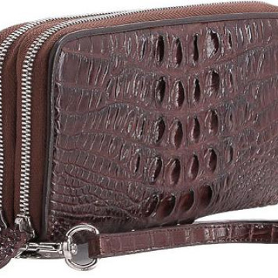 Ví nữ da cá sấu Huy Hoàng 2 khóa gai màu nâu đất HT3216