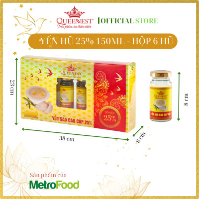 Yến sào chưng sẵn Queennest 25% - vị yến truyền thống - hũ 150ml - Hộp 6 hũ x 150ml - Hàng Chính Hãng
