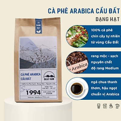 Cà phê hạt Arabica Cầu Đất rang xay mộc nguyên chất - Túi 250Gr (Dạng Hạt)