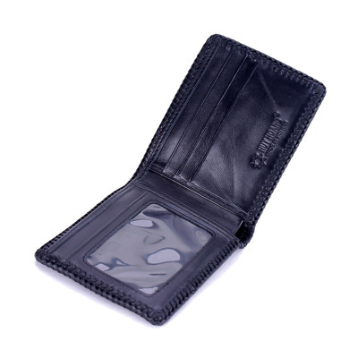 HJ2254 - Bóp nam Huy Hoàng da cá sấu đan viền gai bụng màu đen