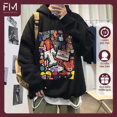 Áo hoodie nam nữ form rộng Unisex một màu in hoạt hình cá tính Hàn Quốc – FORMEN SHOP – FMGV034