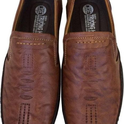 Giày mọi nam Trường Hải màu vàng bò da bò thật cao cấp không bong tróc đế cao su chống mòn không trơn GMTH095