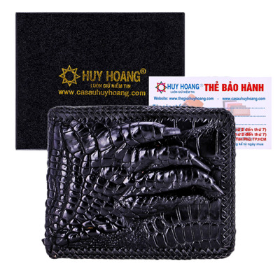 HJ2716-17-18-19 - Ví nam Huy Hoàng da cá sấu đan viền gù chân màu đen, nâu đất, nâu đỏ, vàng bò