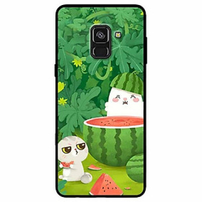 Ốp lưng dành cho Samsung A8 2018 mẫu Hai Chú Mèo Ăn Dưa