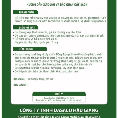 Đất hữu cơ Vì Nông hoa mai và cây kiểng, bổ sung đạm cá, đất sạch trồng cây, đất trồng cây