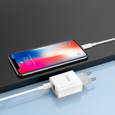 Bộ sạc PD 20W hoco. C80A – Hàng Chính Hãng 2 cổng ( USB + Type-C ) sạc nhanh 3A, Quick Charger 3.0 cho iPhone/iPad ( kèm dây 1m )