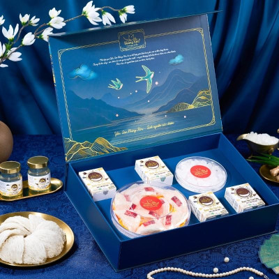 [CHÍNH HÃNG] Yến Sào Hoàng Kim - Hộp Quà Kim Lộc Quý (50g Tổ Yến Thượng Hạng & 4 Hũ Yến Chưng Đường Phèn) - Quà Biếu Cao Cấp, Sang Trọng