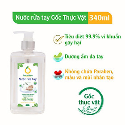 Nước Rửa Tay Gốc Thực Vật Peace Mass (Thuộc nhóm Sản phẩm Lành tính ) Chai 340ml