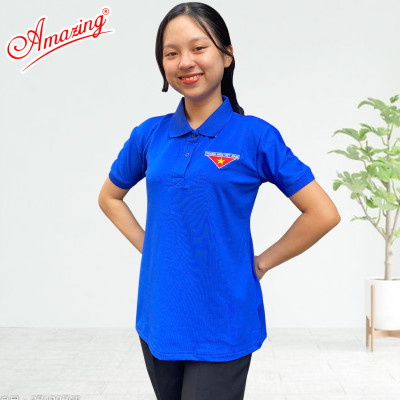 Áo thun Amazing Đoàn Thanh Niên cho nữ, vải thun polo co giãn, thêu logo cờ đỏ sao vàng,bigsize 80kg