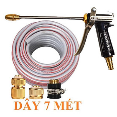  Bộ dây vòi xịt nước rửa xe, tưới cây . tăng áp 3 lần, loại 7m,10m 206318 đầu đồng,cút đồng+ tặng đai