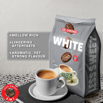 [Chính hãng]  Cà phê ít đường Aik Cheong White Coffee Less Sugar (12 gói x 38g) - Nhập khẩu từ Malaysia