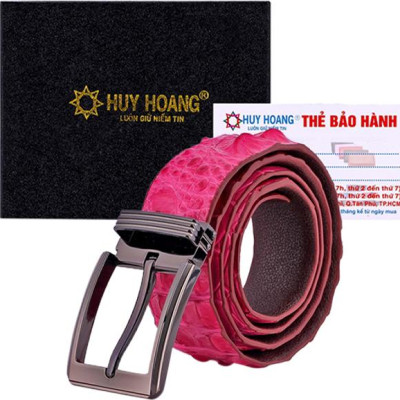 Thắt Lưng Nam Da Cá Sấu Nguyên Con Bản Lớn Đầu Kim Huy Hoàng HT4788 - Hồng