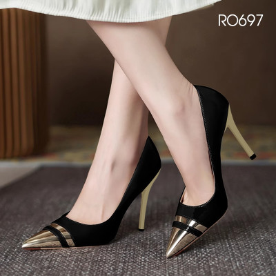 Giày nữ cao gót nhọn ROSATA RO697 -9p- Đen, Ghi - HÀNG VIỆT NAM - BKSTORE