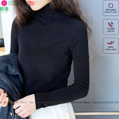 Áo giữ nhiệt nữ Hiền Trần BOUTIQUE cổ lọ dài tay chất vải cotton mềm mại kiểu dáng suông phong cách thanh lịch A14 Women