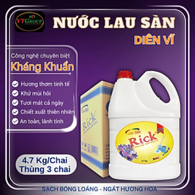 Nước lau sàn Rick 4.7kg (3 chai/ thùng) - Tặng 1 nước rửa chén Zily chanh dây 750g