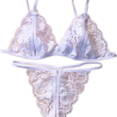 Áo con buộc dây + quần lọt khe sexsy xuyên thấu - Màu trắng