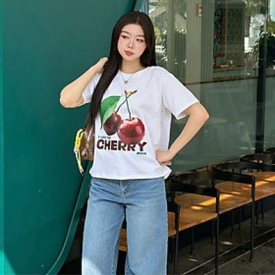 Áo thun nữ chất vải cotton thấm hút tốt in hình quả Cherry Miều Est.2013