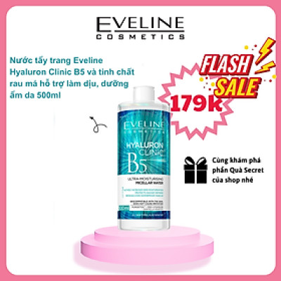 [Giá Chỉ 179k] Nước tẩy trang Eveline Hyaluron Clinic B5 và tinh chất rau má hỗ trợ làm dịu, dưỡng ẩm da 500ml