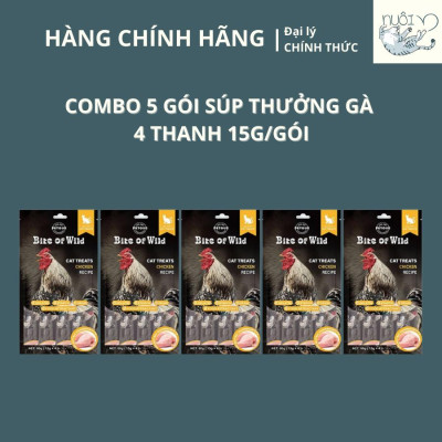 Súp thưởng cho mèo, chó của BITE OF WILD - Vị gà, vị cá hồi - Gói 60g (15g*4 tips)