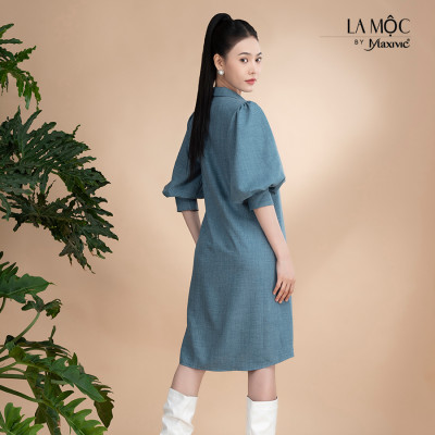 Đầm xô lụa sơmi xanh jeans thêu La Mộc LM022425