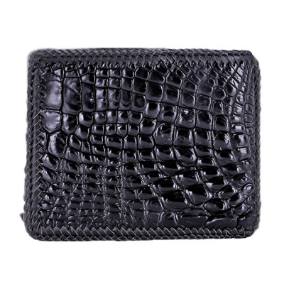 HJ2716-17-18-19 - Ví nam Huy Hoàng da cá sấu đan viền gù chân màu đen, nâu đất, nâu đỏ, vàng bò