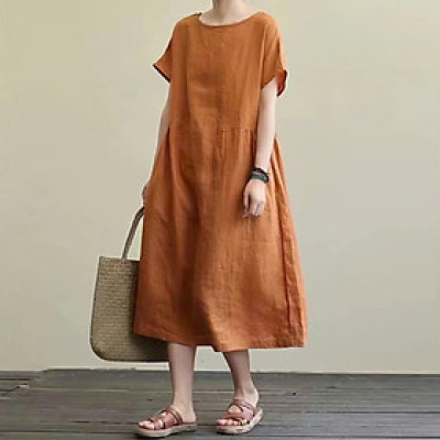 Đầm suông nữ 2 túi tay ngắn chất đũi mát nhẹ Da76