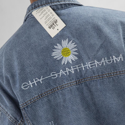 Áo jean nam thêu hình bông cúc, áo khoác thời trang năng động cá tính