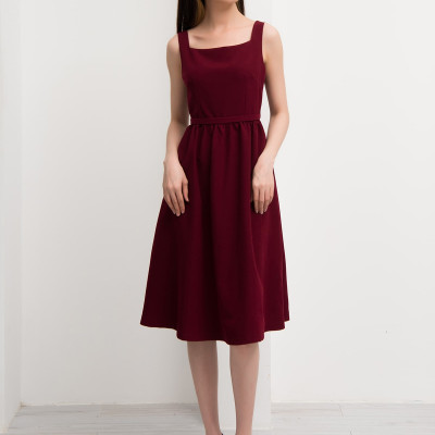 Đầm Lụa Xòe Midi 2 Dây Cổ Vuông Maxivic, La Mộc - LM72146