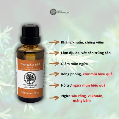 Tinh dầu Tràm Trà thiên nhiên nguyên chất Nano Cinnamon 10/30/50/100ml - cải thiện da dầu mụn. Có kiểm định