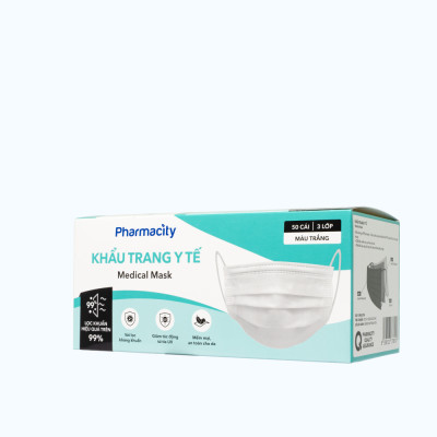 Khẩu trang y tế 3 lớp Pharmacity (Hộp 50 cái) màu trắng