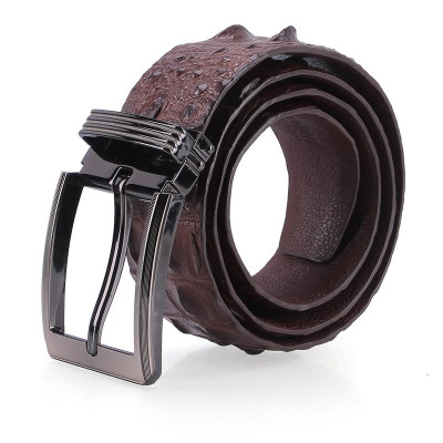 HC4848 - Dây nịt nam da cá sấu Huy Hoàng nguyên con 4P đầu kim màu nâu đất